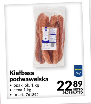 Kiełbasa podwawelska Metro Chef opak. ok. 1kg nr art. 761892 promocja w Makro
