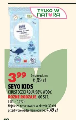 Chusteczki Aqua 98% wody Seyo Kids promocja w Drogerie Natura