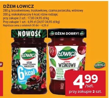 Dżem łowicz brzoskwiniowy, truskawkowy, czarna porzeczka, wiśniowy promocja w Stokrotka