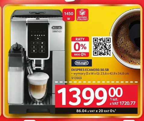 Ekspres DeLonghi ECAM350.50.SB 1450W promocja w Selgros