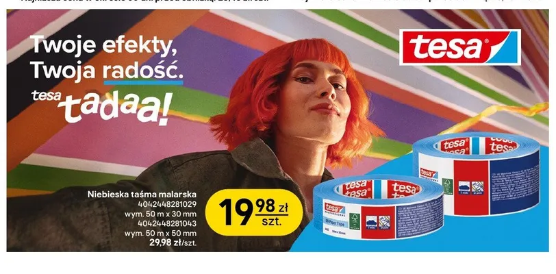 Niebieska taśma malarska tesa wym. 50m x 50mm promocja w Castorama