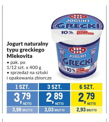 Jogurt naturalny typu greckiego Mlekovita promocja w Makro