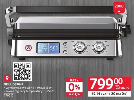 Grill Braun CG9047 46x19x36,5cm zakres regulacji temperatury 0-250°C promocja w Selgros