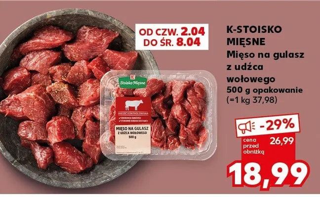Mięso na gulasz z udźca wołowego promocja w Kaufland