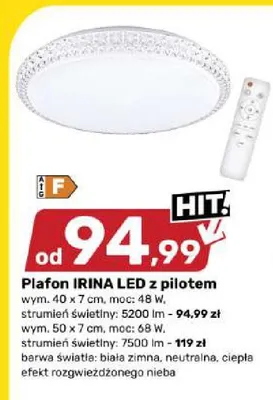 Plafon IRINA LED z pilotem 40x7 cm promocja w Bricomarche