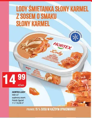 Lody śmietanka słony karmel z sosem o smaku słony karmel Hortex promocja w Chorten