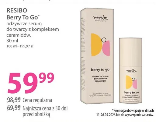 Serum odżywcze do twarzy Resibo Berry To Go z kompleksem ceramidów promocja w Hebe
