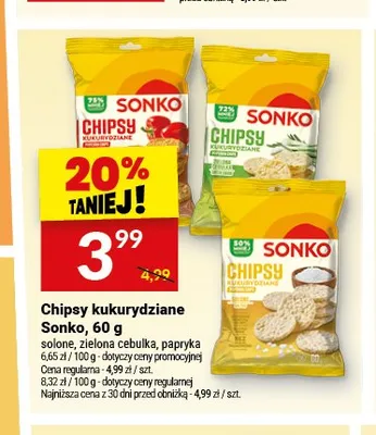 Chipsy kukurydziane Sonko zielona cebulka promocja w Twój Market