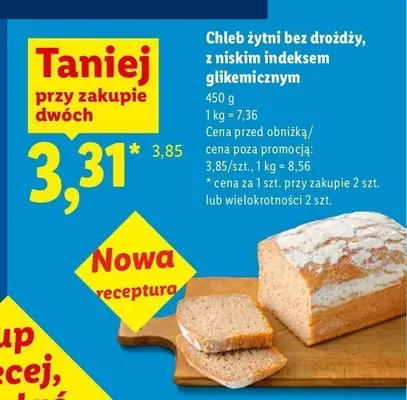 Chleb żytni bez drożdży z niskim indeksem glikemicznym promocja w Lidl