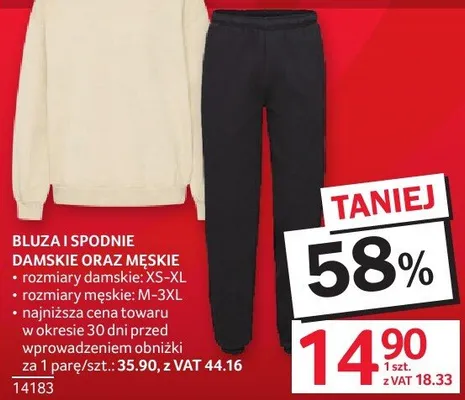 Bluza i spodnie damskie oraz męskie rozmiary damskie XS-XL, rozmiary męskie M-3XL promocja w Selgros