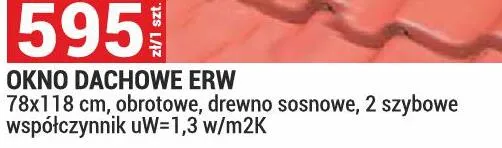 Okno dachowe ERW 78x118cm obrotowe drewno sosnowe 2 szybowe promocja w Merkury Market