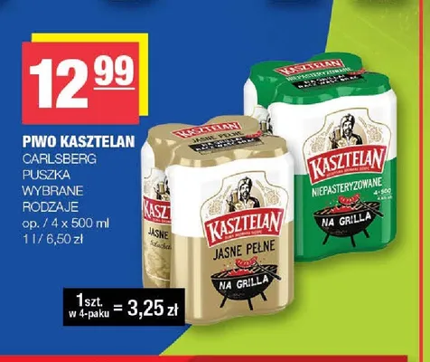 Piwo Kasztelan Niepasteryzowane 4-pak 500 ml promocja w SPAR