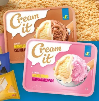 Lody familijne o smaku waniliowo-truskawkowym Cream it promocja w LEWIATAN