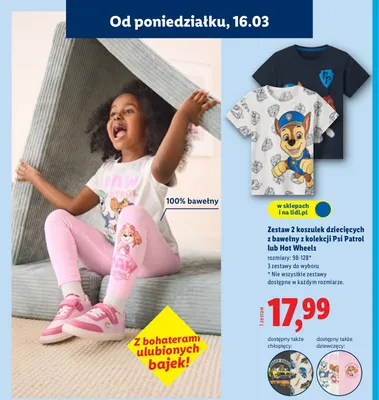 Zestaw 2 koszulek dziecięcych z bawełny z kolekcji Psi Patrol lub Hot Wheels promocja w Lidl