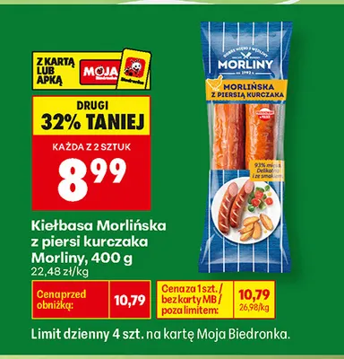 Kiełbasa Morlińska z piersi kurczaka Morliny promocja w Biedronka