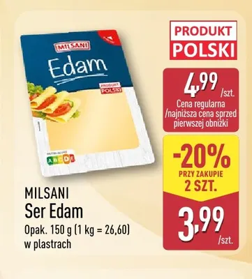 Ser Edam w plastrach Milsani promocja w Aldi