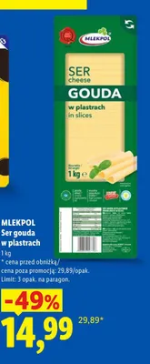 Ser gouda w plastrach Mlekpol promocja w Lidl