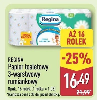 Papier toaletowy 3-warstwowy rumiankowy promocja w Aldi