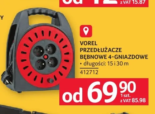 Przedłużacz bębnowy 4-gniazdowy Vorel promocja w Selgros