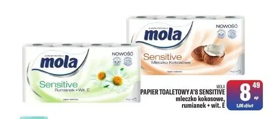 Papier toaletowy 8-pak Sensitive mleczko kokosowe Mola promocja w Tomi Markt