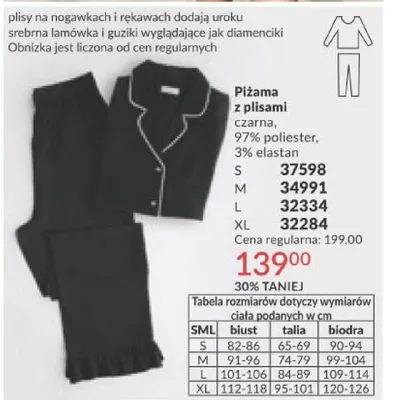 Piżama z plisami czarna, 97% poliester, 3% elastan promocja w AVON