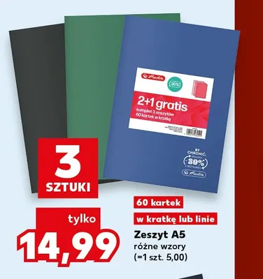 Zeszyt A5 60 kartek Herlitz 3-pak promocja w Kaufland