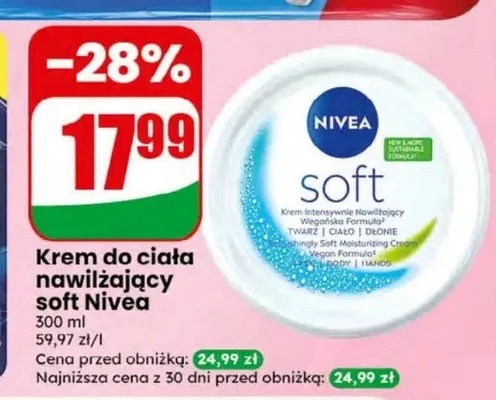 Krem do ciała nawilżający Nivea Soft promocja w Dino