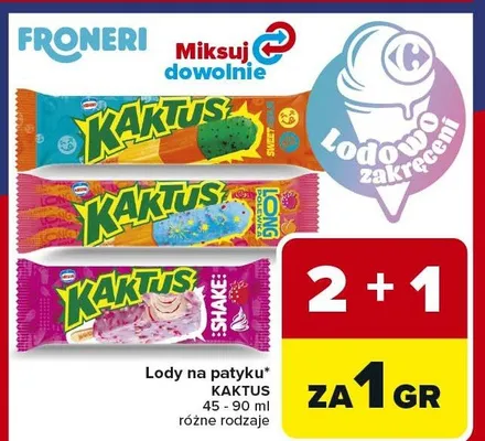 Lody na patyku różne rodzaje promocja w Carrefour