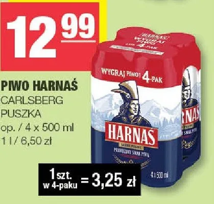 Piwo Harnaś Carlsberg puszka 4-pak promocja w SPAR