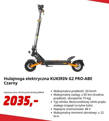 Hulajnoga elektryczna KUKIRIN G2 PRO-ABE Czarny promocja w Media Markt