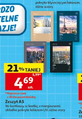 Zeszyt A5 96-kartkowy w kratkę z marginesami promocja w Auchan