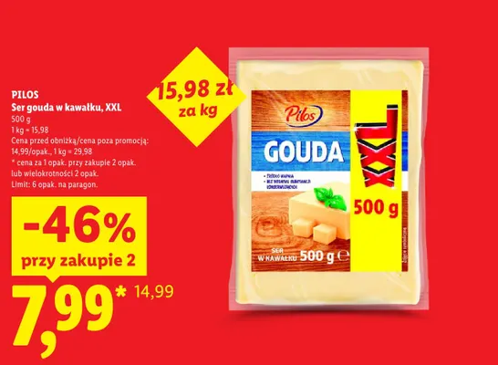 Ser gouda w kawałku XXL Pilos promocja w Lidl