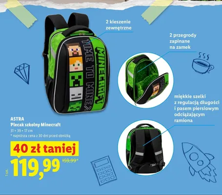 Plecak szkolny Minecraft Astra promocja w Lidl