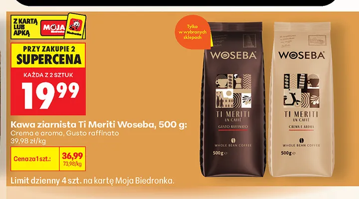 Kawa ziarnista Ti Meriti Woseba Gusto raffinato promocja w Biedronka