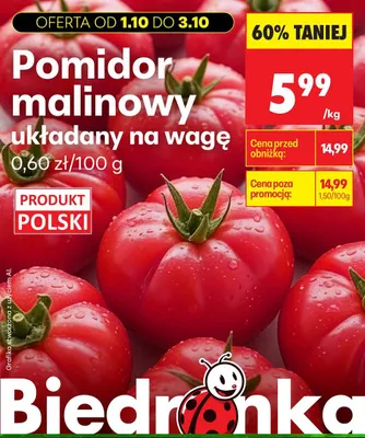 Pomidory malinowe układane na wagę promocja w Biedronka