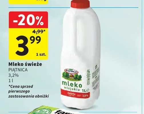 Mleko świeże Piątnica 3,2% promocja w Intermarche