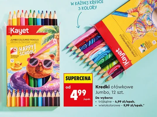 Kredki ołówkowe Jumbo wielokolorowe Kayet 12-pak promocja w Biedronka