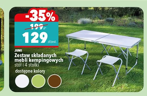 Zestaw składanych mebli kempingowych JUMI stół i 4 stołki promocja w Biedronka