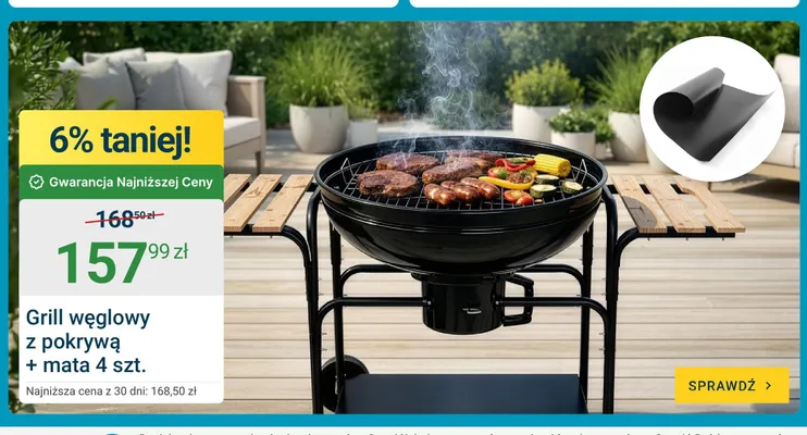 Grill węglowy z pokrywą + mata 4 szt. promocja w ERLI