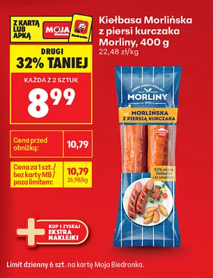 Kiełbasa Morlińska z piersi kurczaka Morliny promocja w Biedronka