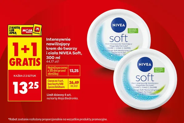 Intensywnie nawilżający krem do twarzy i ciała Nivea Soft promocja w Biedronka