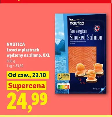 Łosoś w plastrach wędzony na zimno XXL Nautica promocja w Lidl