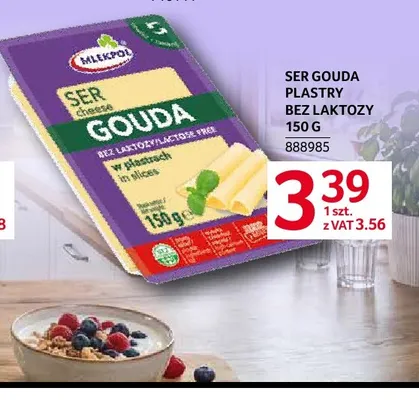 Ser gouda w plastrach bez laktozy Mlekpol promocja w Selgros
