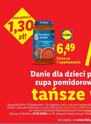 Danie dla dzieci po 12 m-cu Gerber zupa pomidorowa z ryżem promocja w Lidl