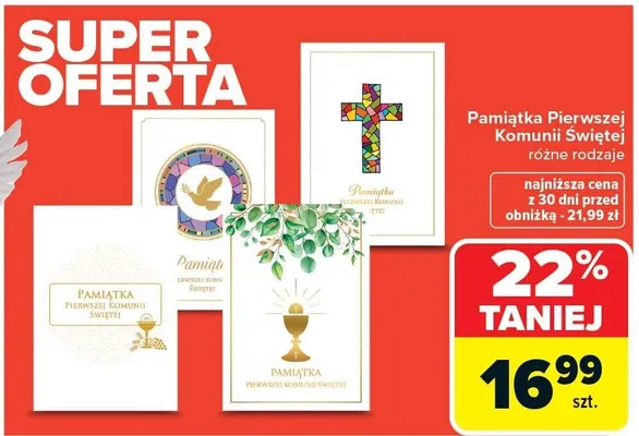 Pamiątka Pierwszej Komunii Świętej różne rodzaje promocja w Carrefour