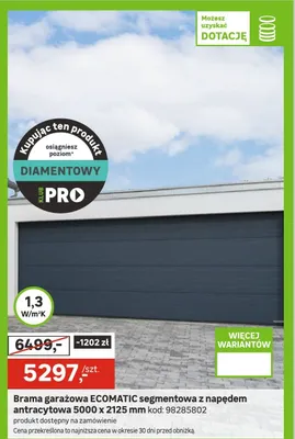 Brama garażowa segmentowa z napędem antracytowa 5000 x 2125 mm promocja w Leroy Merlin