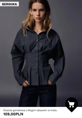 Koszula gorsetowa z długim rękawem w krata Bershka promocja w Bershka