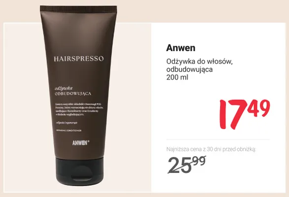 Odżywka do włosów odbudowująca Anwen promocja w Rossmann
