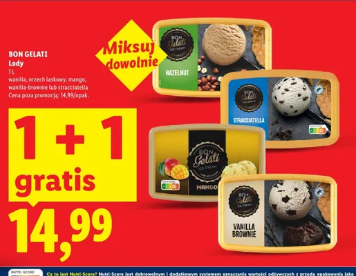 Lody Bon Gelati wanilia-brownie promocja w Lidl