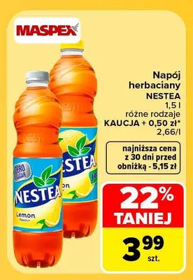 Napój herbaciany Nestea Lemon Zero Sugar promocja w Carrefour